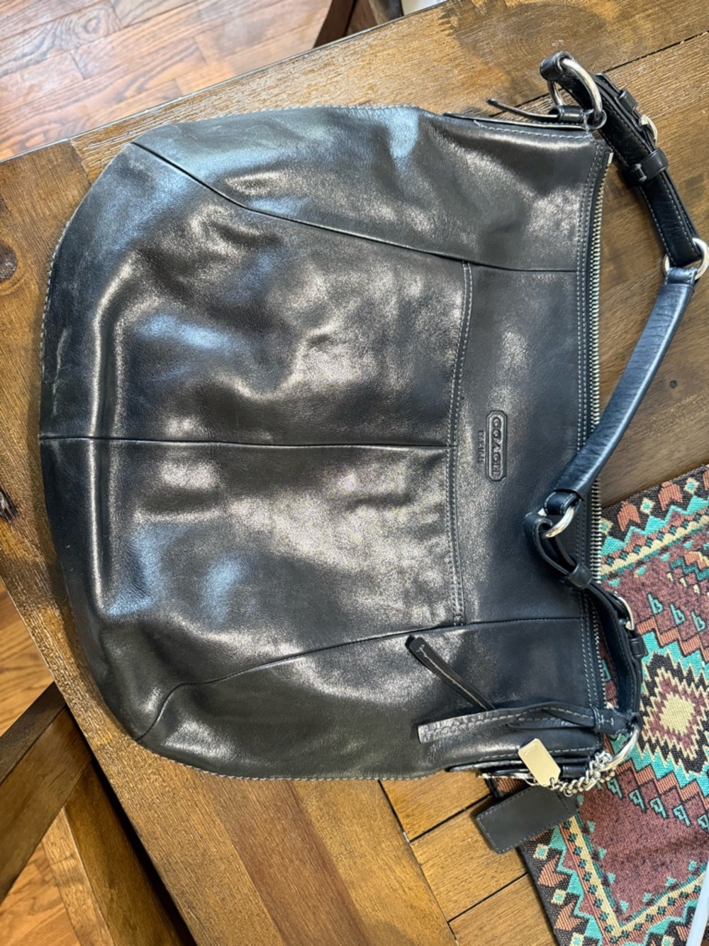 Coach Black Leather Shoulder Hobo Bag